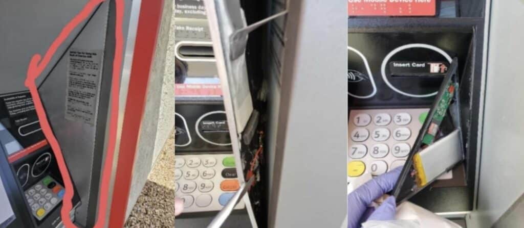 Card skimmer attached to an ATM